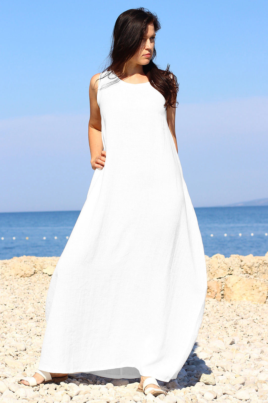 Czech linen balloon maxi dress