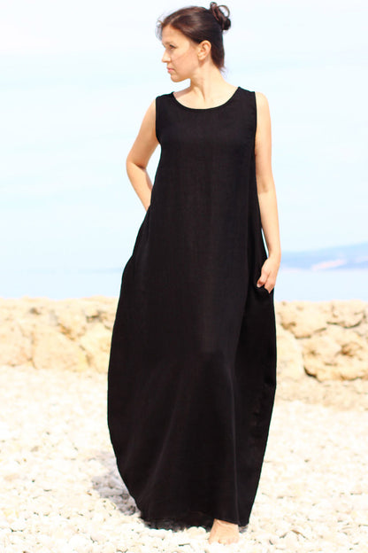 Czech linen balloon maxi dress