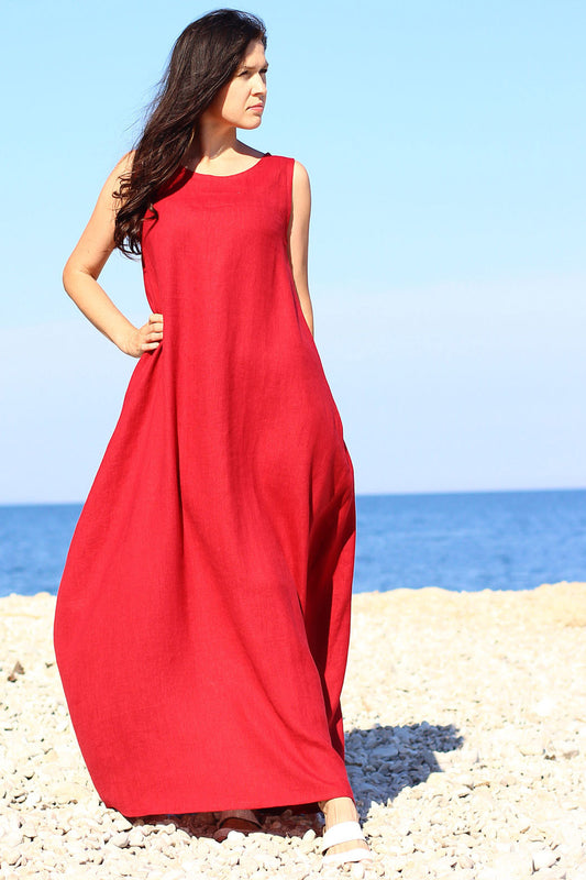 Czech linen balloon maxi dress