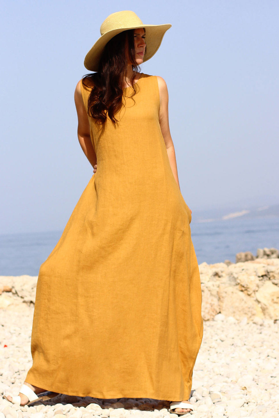 Czech linen balloon maxi dress