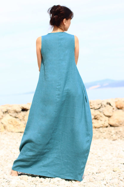 Czech linen balloon maxi dress