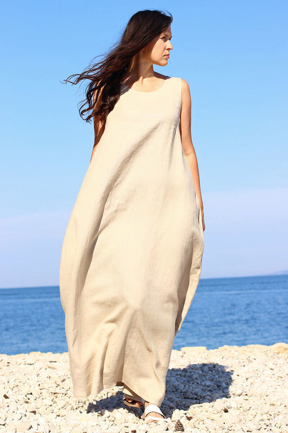 Czech linen balloon maxi dress