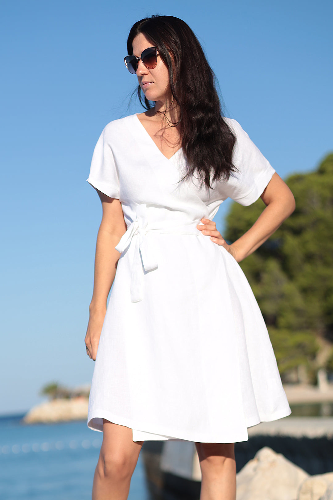 Double sided linen wrap dress 2 in 1