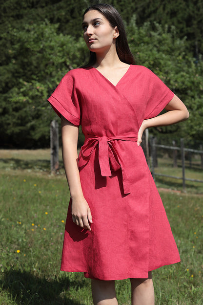 Double sided linen wrap dress 2 in 1