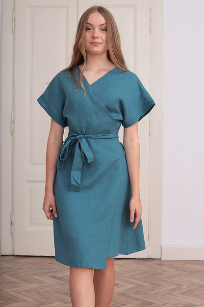 Double sided linen wrap dress 2 in 1