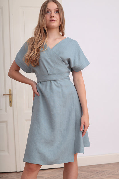 Double sided linen wrap dress 2 in 1