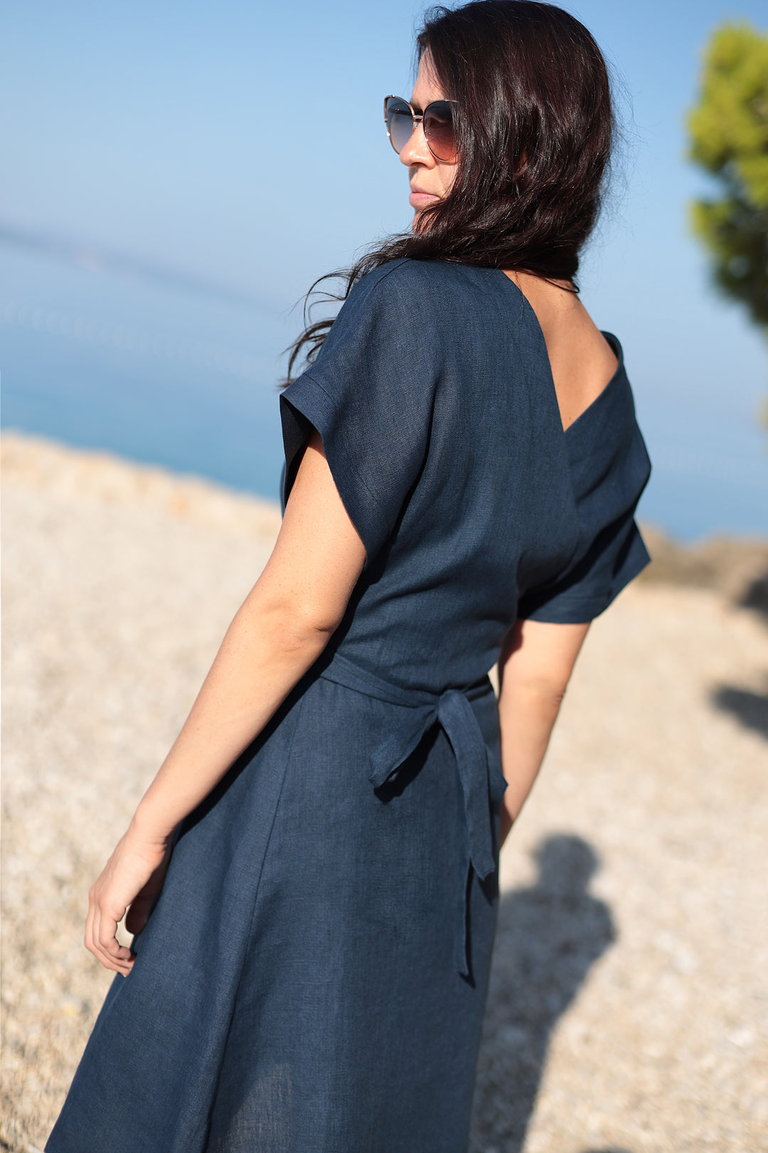 Double sided linen wrap dress 2 in 1