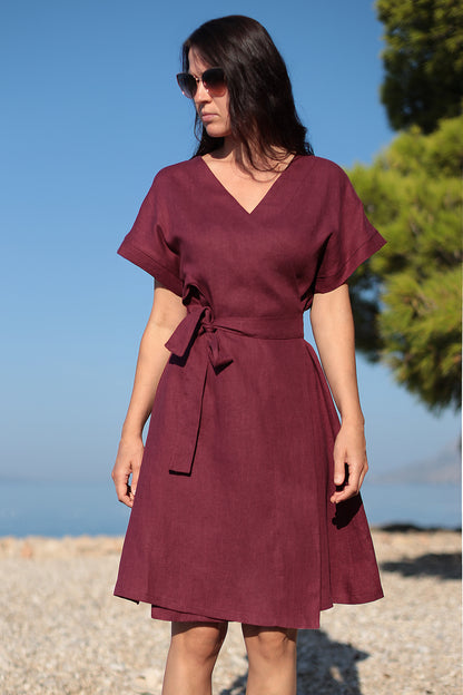 Double sided linen wrap dress 2 in 1