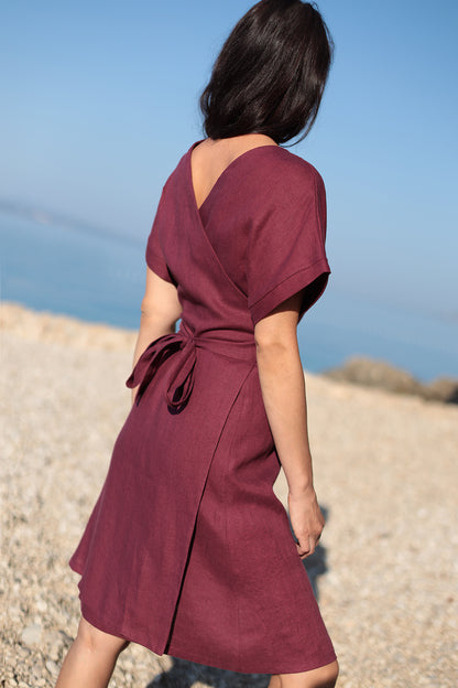 Double sided linen wrap dress 2 in 1