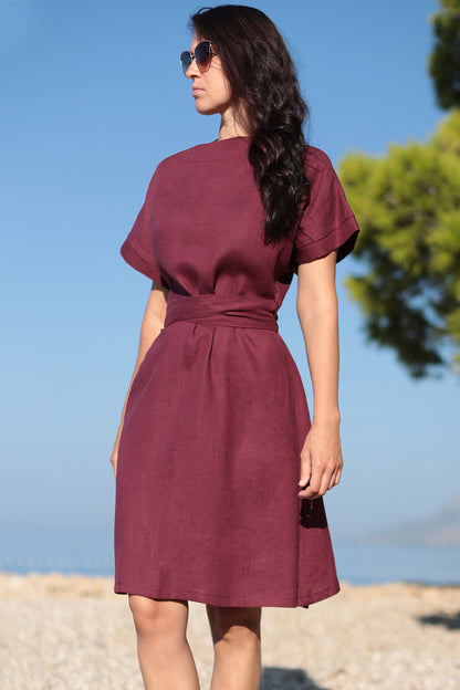 Double sided linen wrap dress 2 in 1