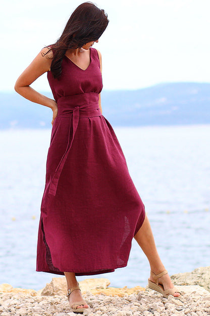 Long linen dress with slits