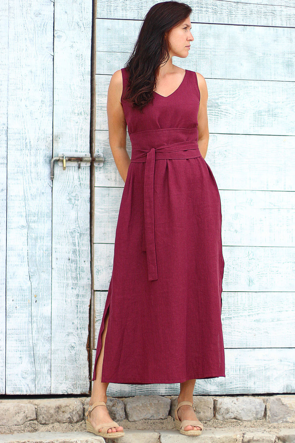 Long linen dress with slits