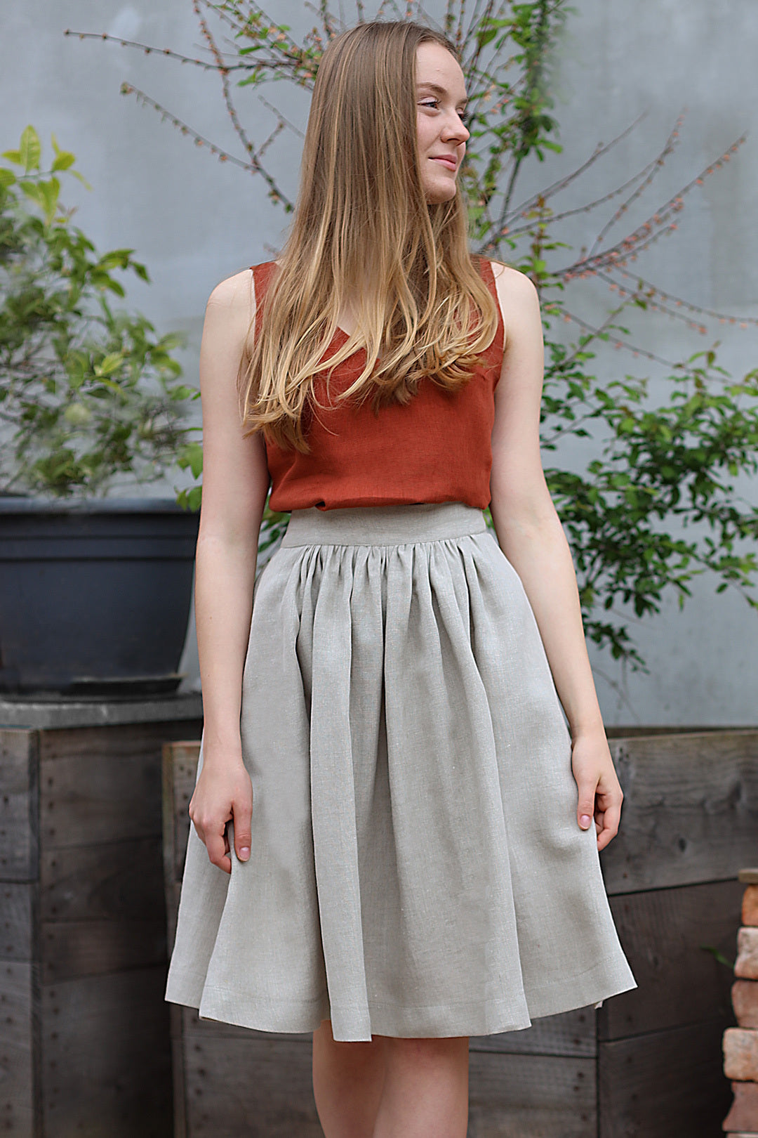 Solid colored linen skirt