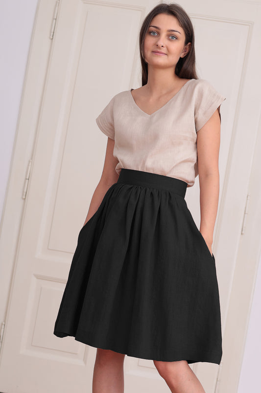 , black linen skirts 