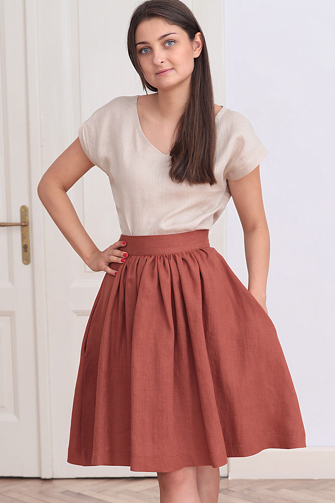 Solid colored linen skirt