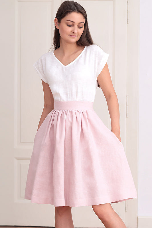 , pink linen skirts 