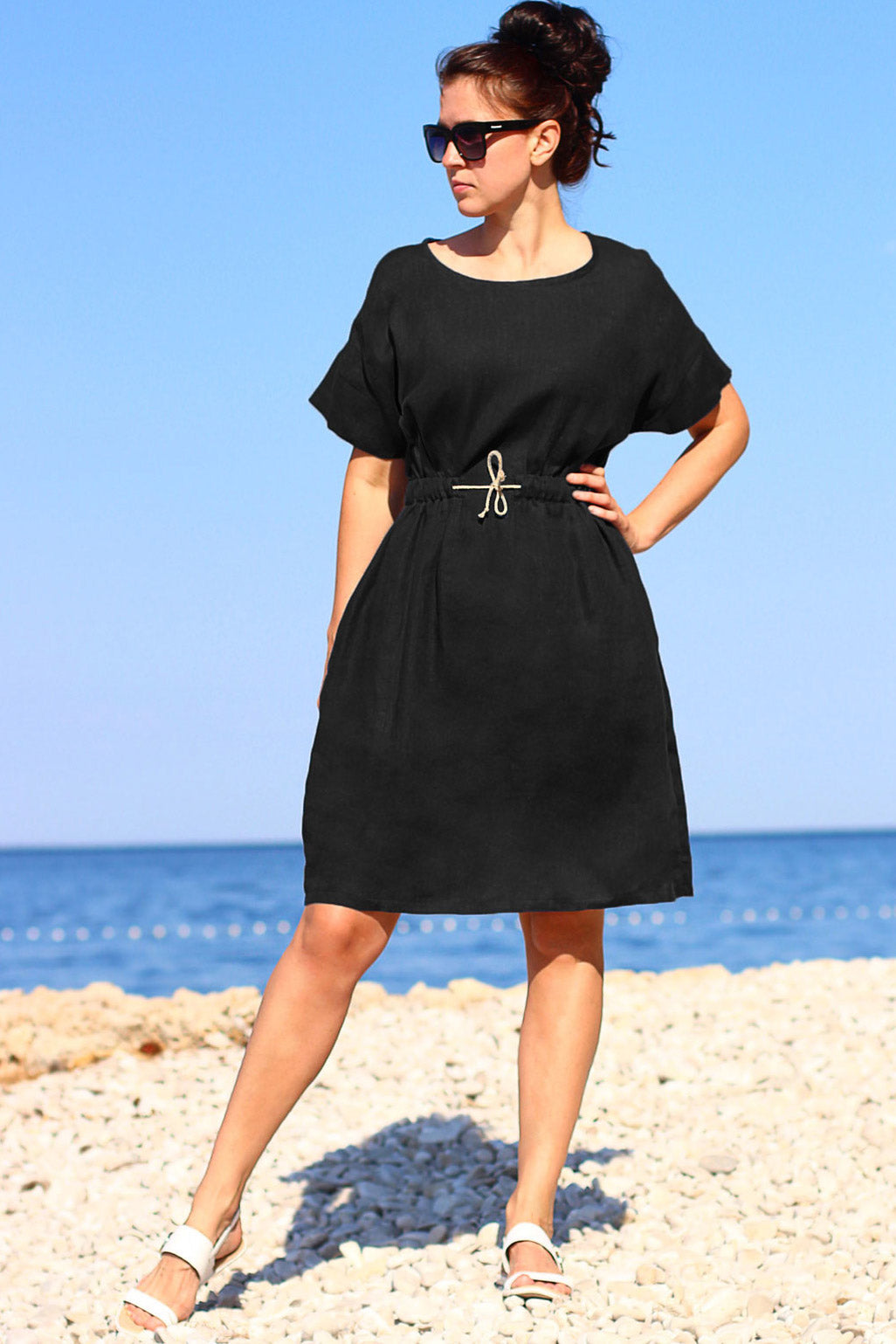 Hemp dress with batwing sleeves