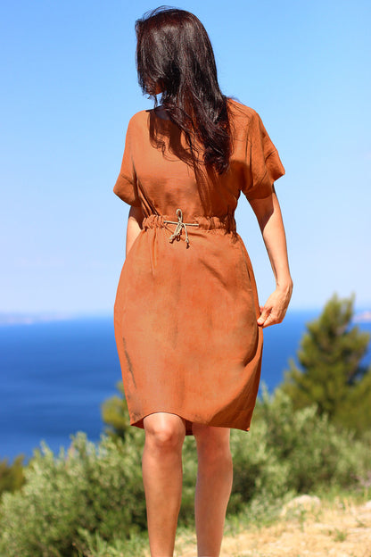 Hemp dress with batwing sleeves