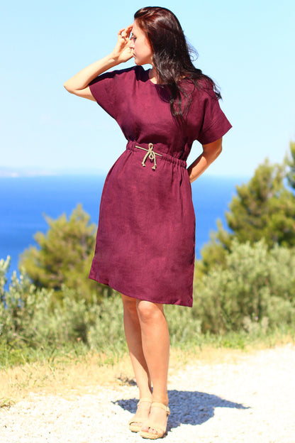 Hemp dress with batwing sleeves