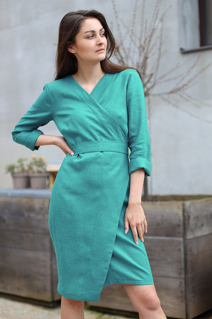 Long sleeve hemp wrap dress