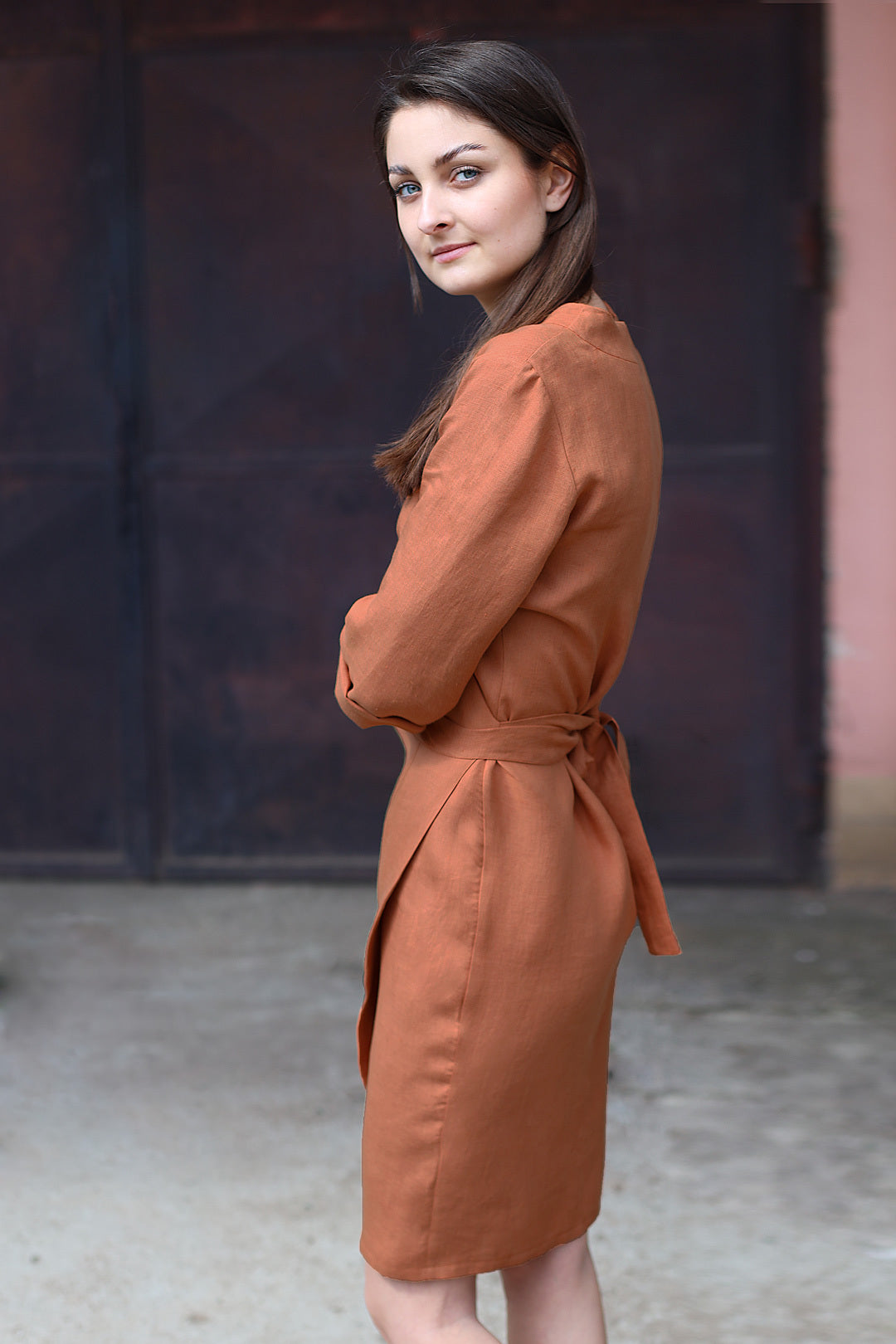 Long sleeve hemp wrap dress