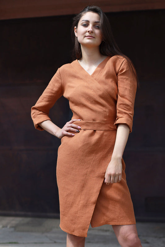 Long sleeve hemp wrap dress