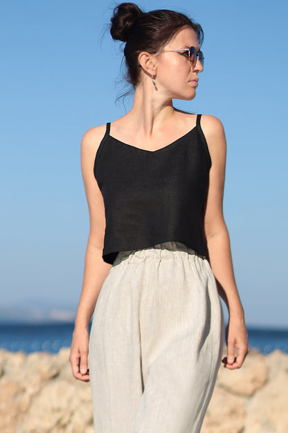 Short linen tank top