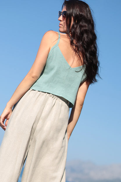 Short linen tank top