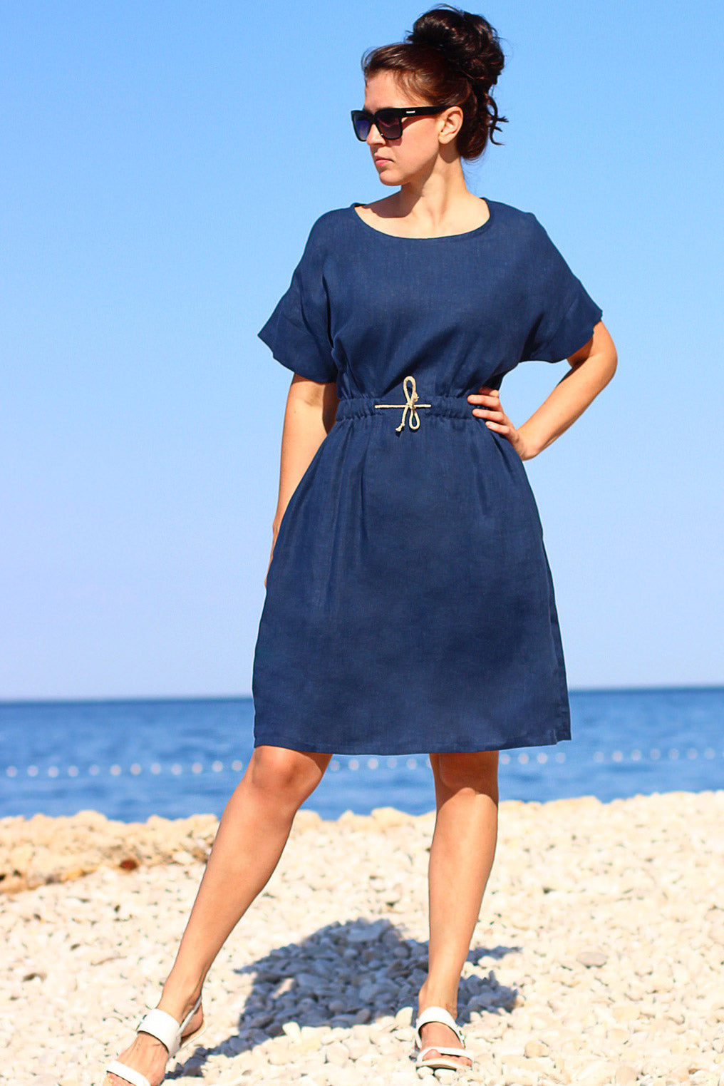 Summer linen dress retro 80th