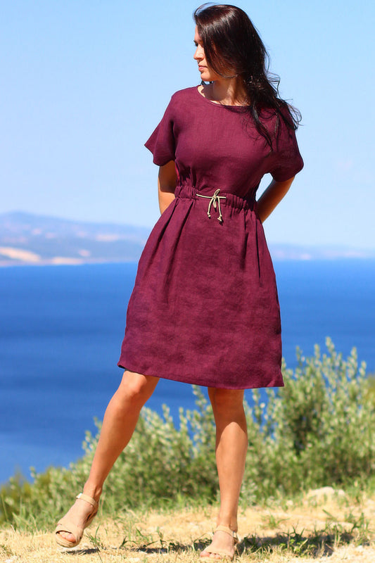 , burgundy linen dresses 