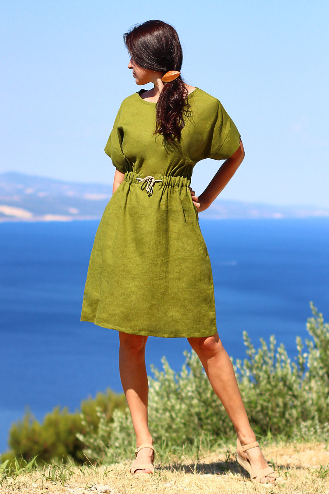 Summer linen dress retro 80th