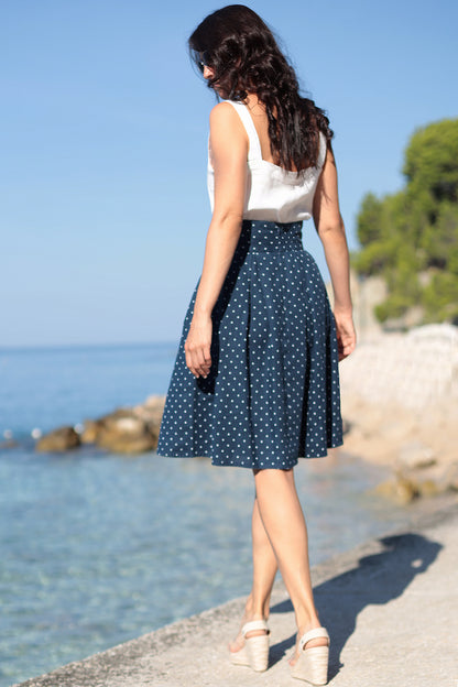 Blue polka dot linen skirt