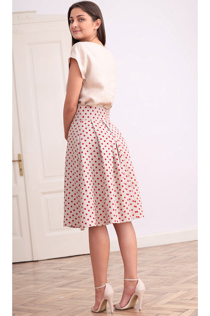 Linen polka dot skirt with high waist