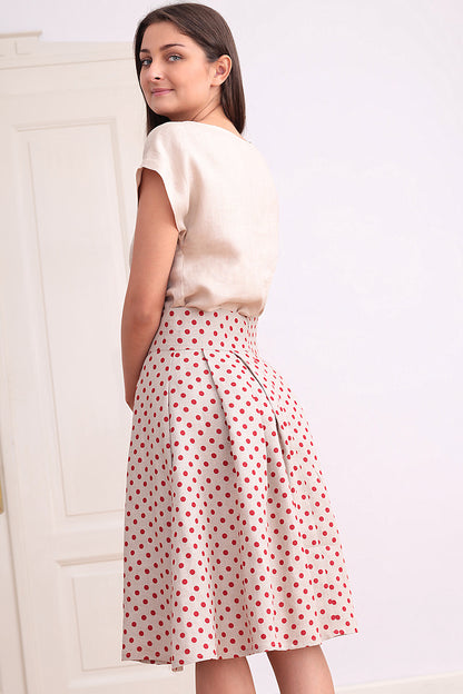 Linen polka dot skirt with high waist