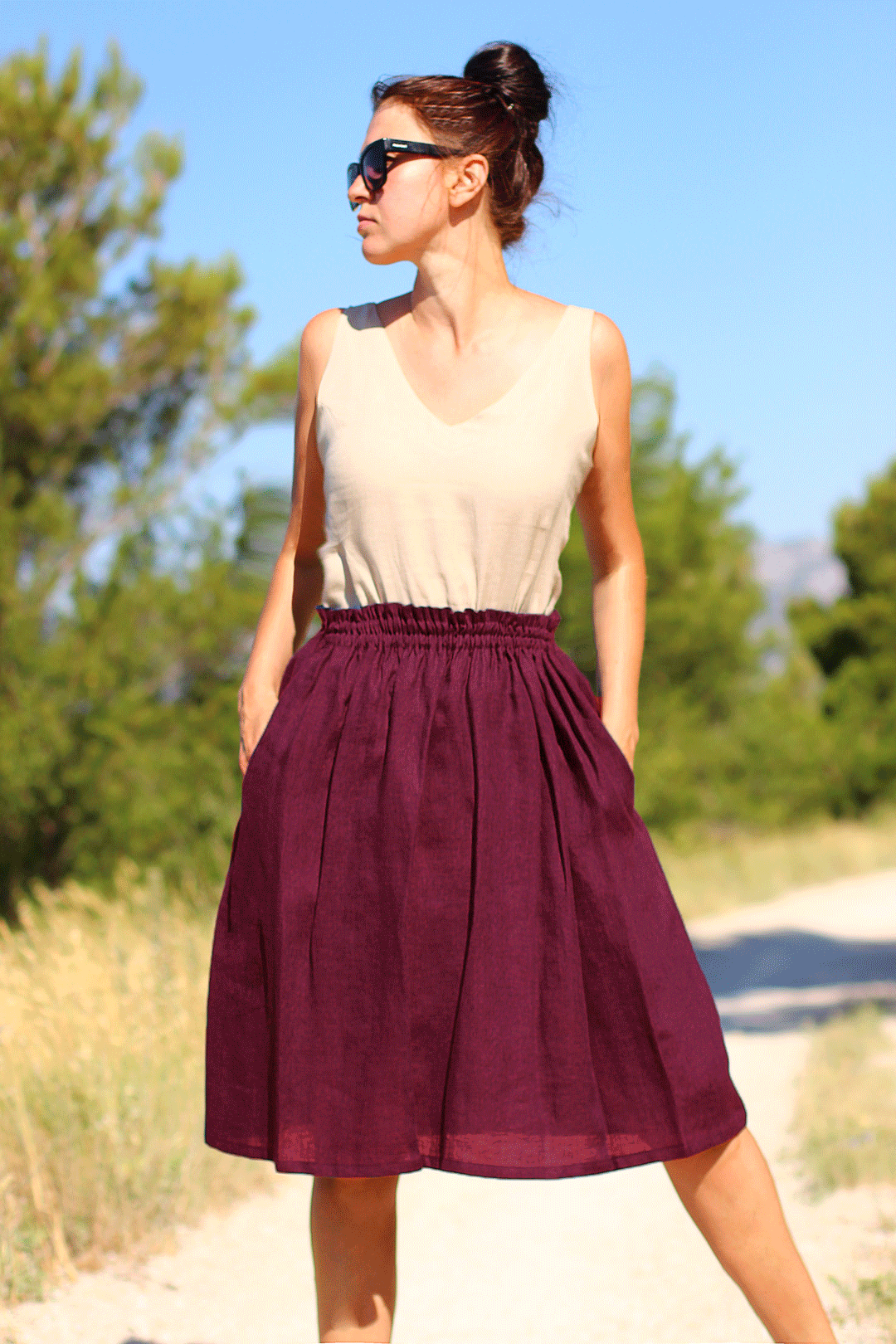 Linen skirt with pleated waist