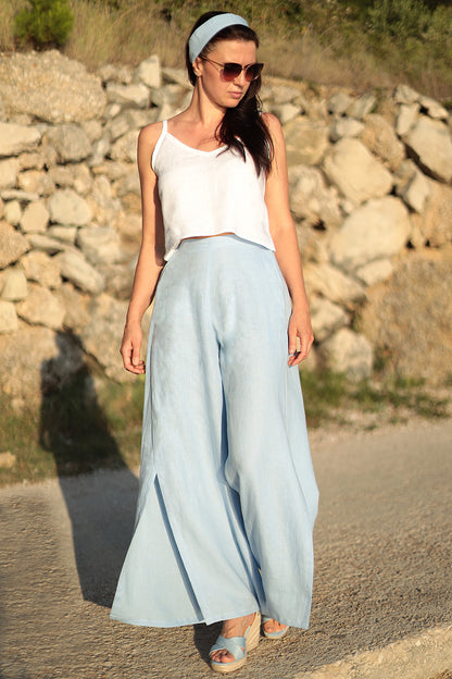 Linen trousers with slits