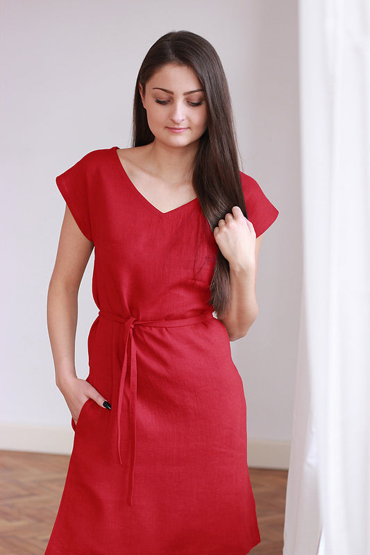 , red linen dresses 