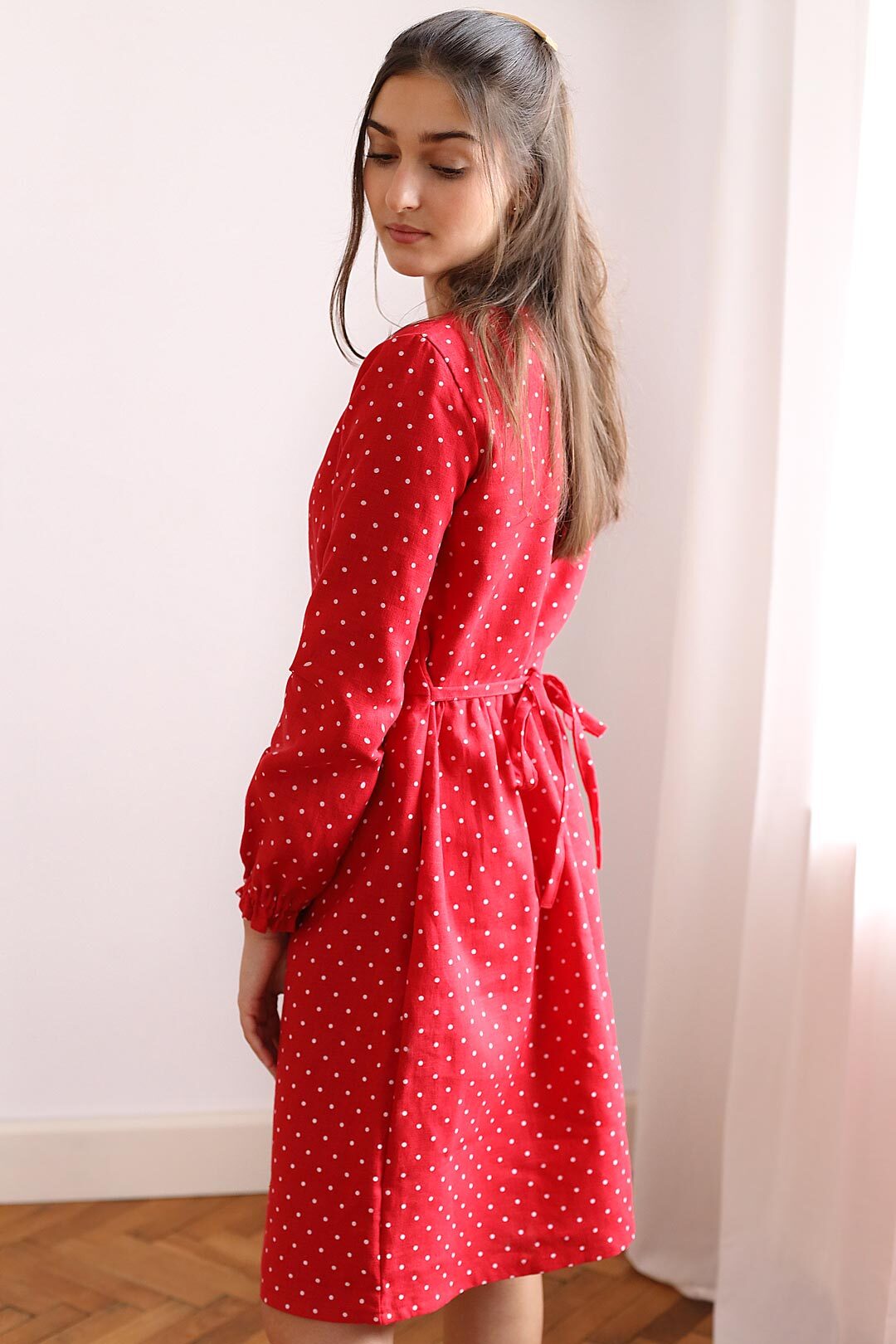 Linen polka dot dress