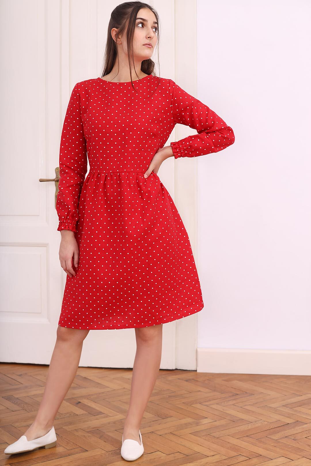 Linen polka dot dress