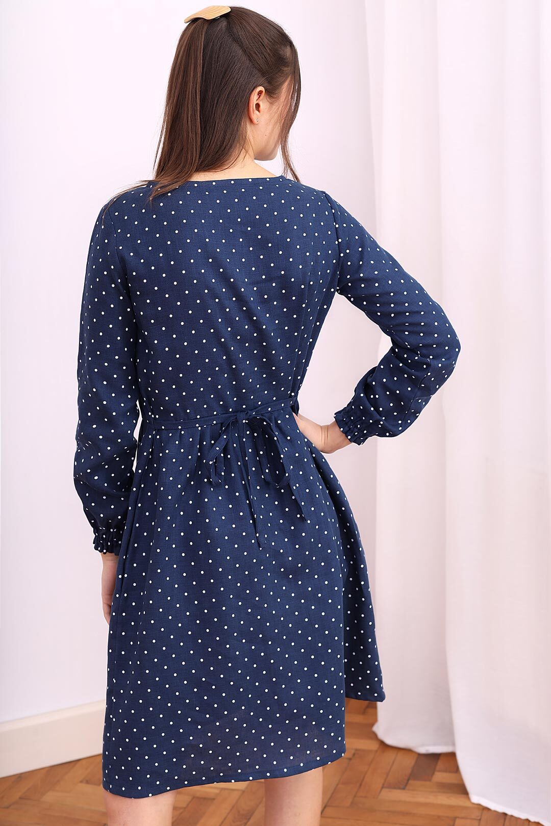 Linen polka dot dress