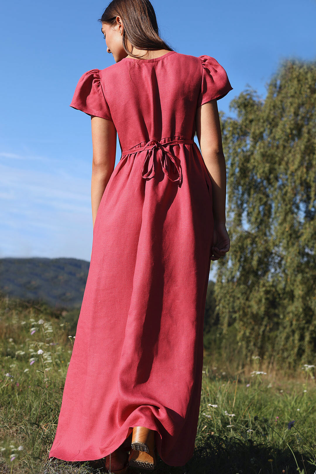 Linen romantic maxi dress