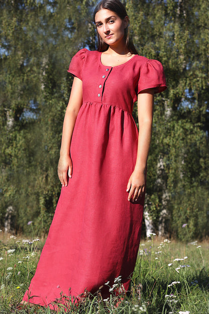 Linen romantic maxi dress