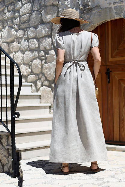 Linen romantic maxi dress