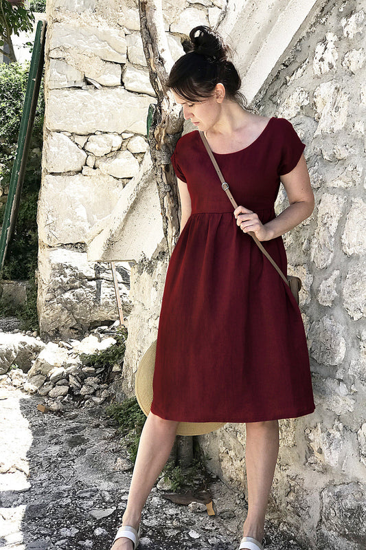 , burgundy linen dresses 