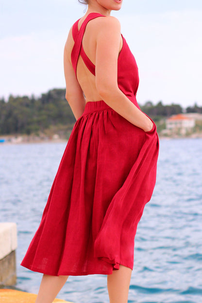 Linen dress with exposed back