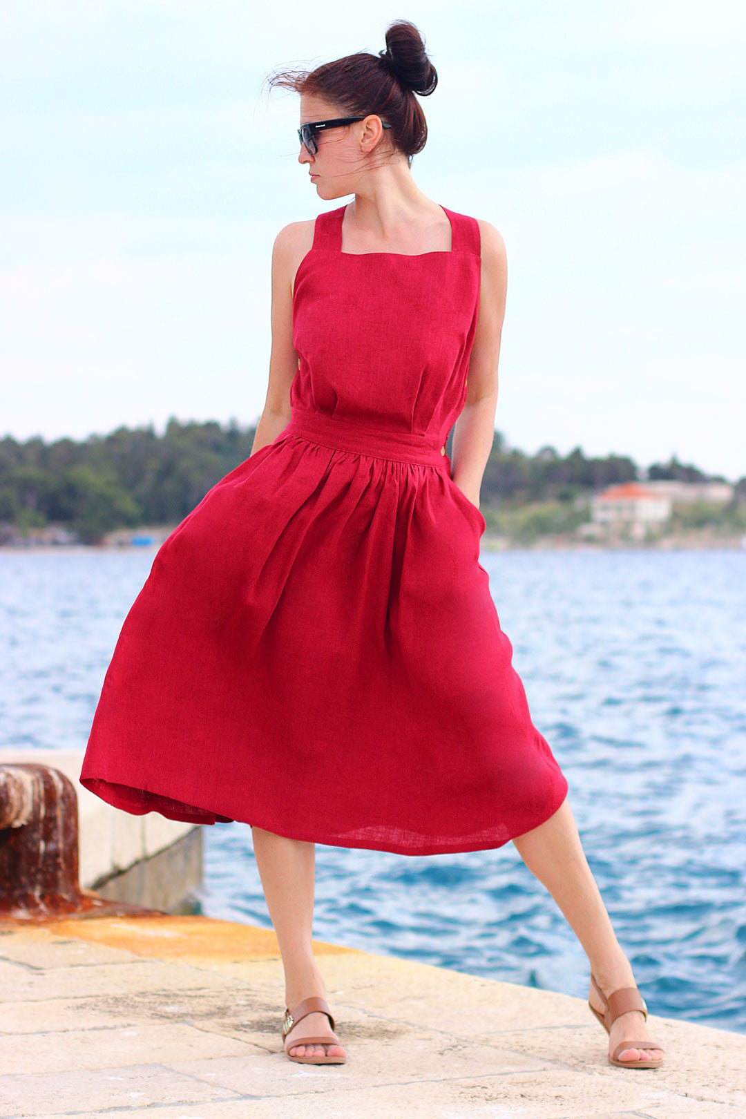 Linen dress with exposed back