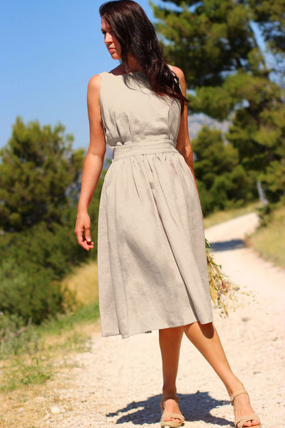 Linen dress with exposed back