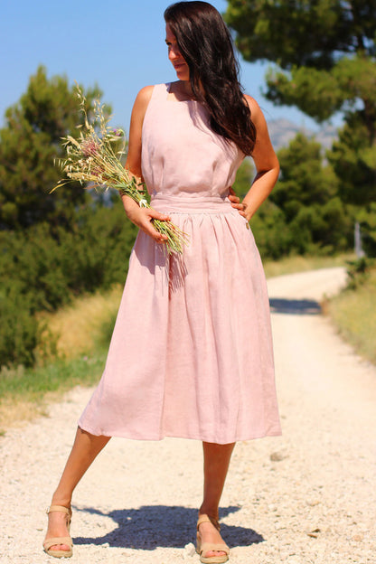 Linen dress with exposed back