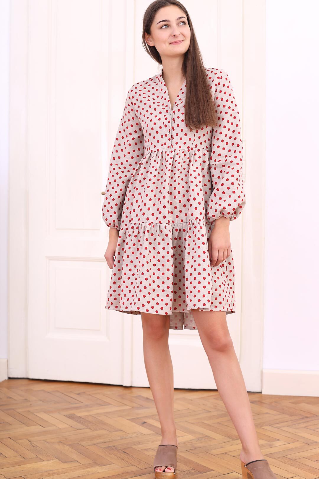 Linen dress with polka dots