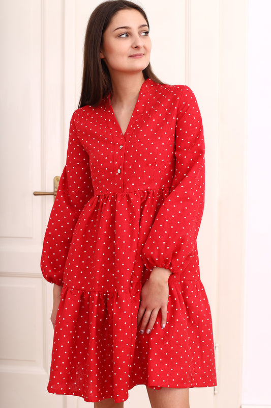 Linen dress with polka dots